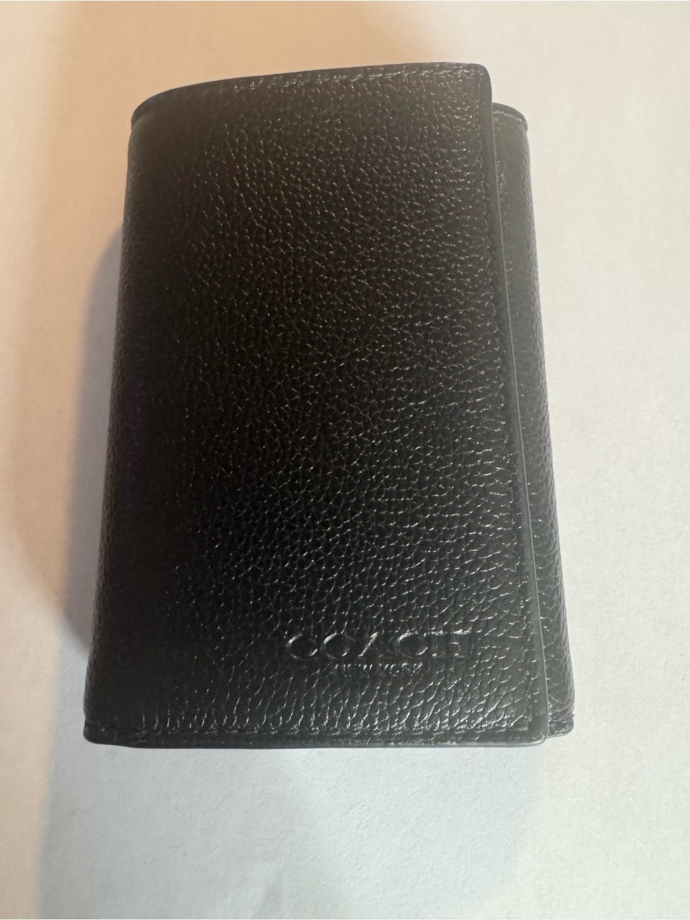 Coach Black Pebbled Leather Trifold Wallet NWOT